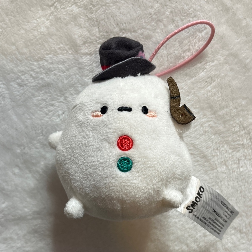 Smoko White snowman with smokeePlush Keychain with Hat